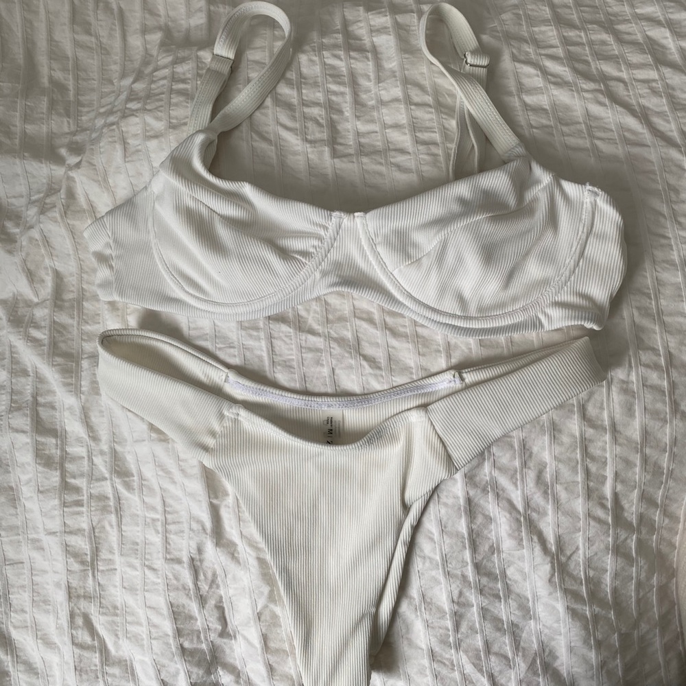 White Ribbed Bikini Set